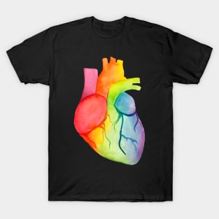 Watercolor Rainbow Heart (dark) T-Shirt